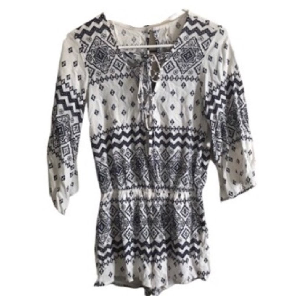 Sage- Black and White Tribal Print Romper